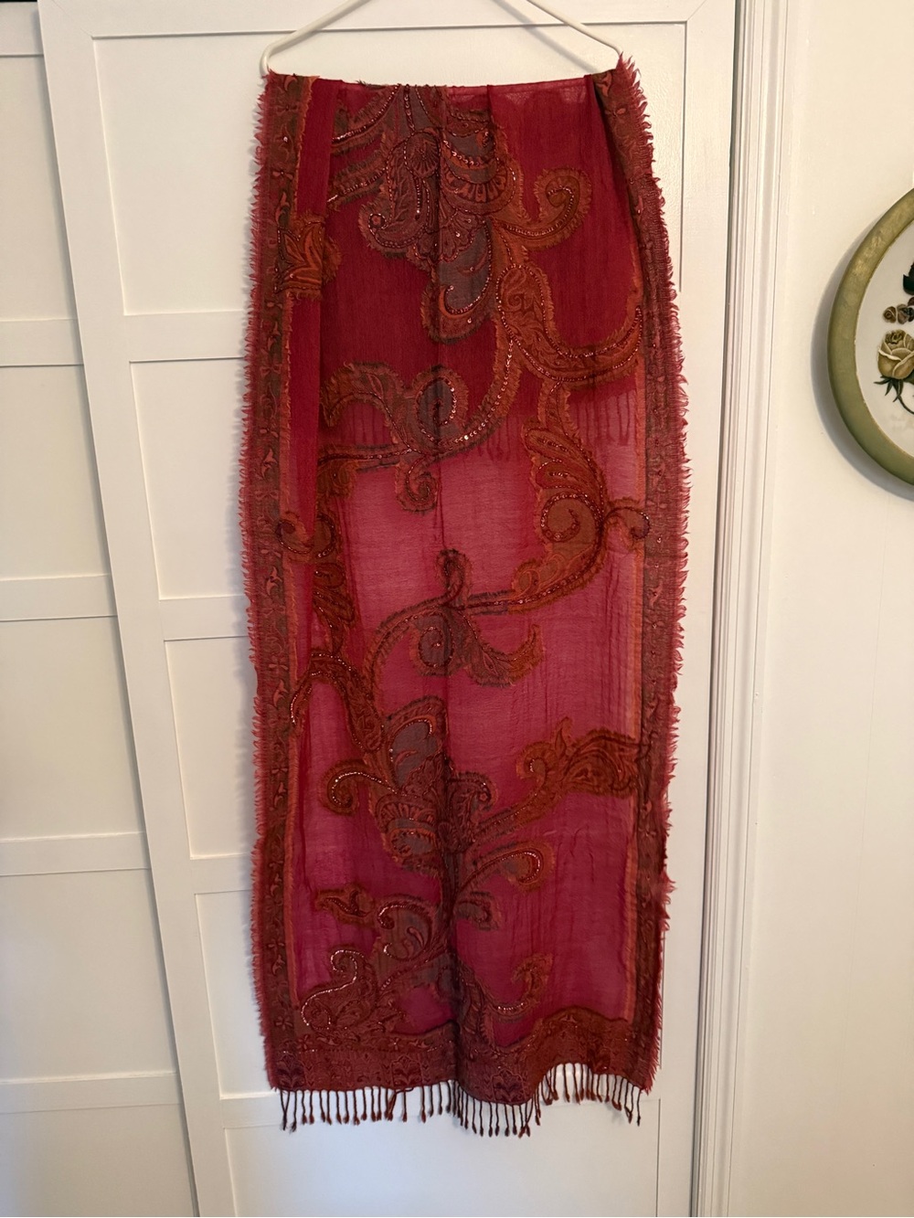 Fuchsia/Red  Scarf /Wrap with some beading detail - Brand Unknown